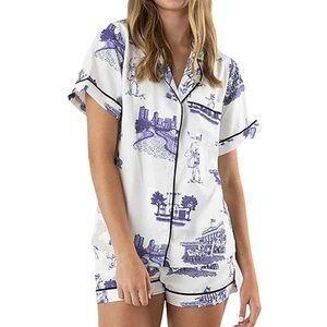 Katie Kime Fort Worth Toile Woven Shorty Pajama Shirt